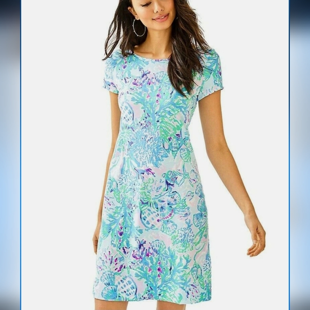 Lilly Pulitzer Short Sleeve Marlowe Dress in Amethyst Tint Craysea Pima Cotton M